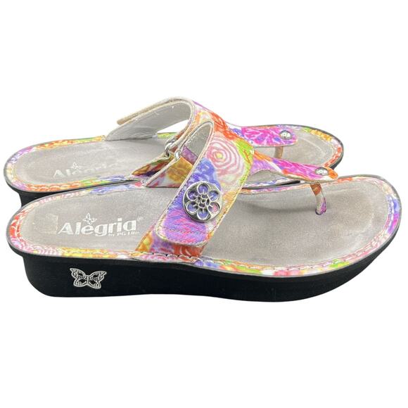 Alegria Shoes - 🩴 Alegria 7 Colorful Paisley Leather Thong Sandals Comfort Footbed Boho Y2K 90s